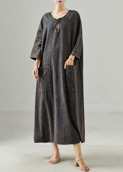 Black Oversized Pockets Denim Holiday Dress Spring