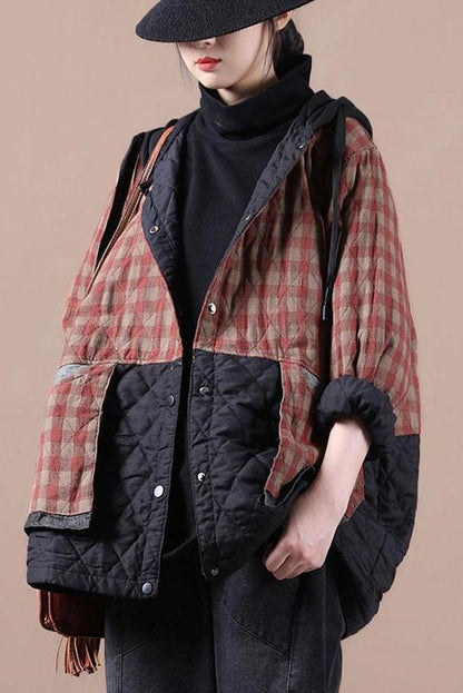 Limited Stock- Winter Plaid Hooded Drawstring Warm Coat