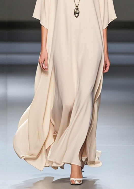 White Oversized Draping Chiffon Holiday Dresses Summer