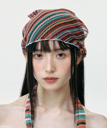 Thin Colored Striped Knitted Hollow Out Head Boonie Hat