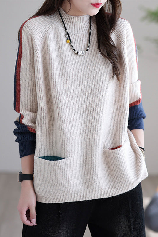 -short Sweater Round Neck Loose Long-sleeved Knitted Top