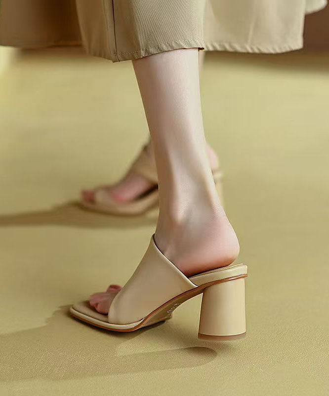 Splicing Chunky Heel Green Sheepskin Slide Sandals