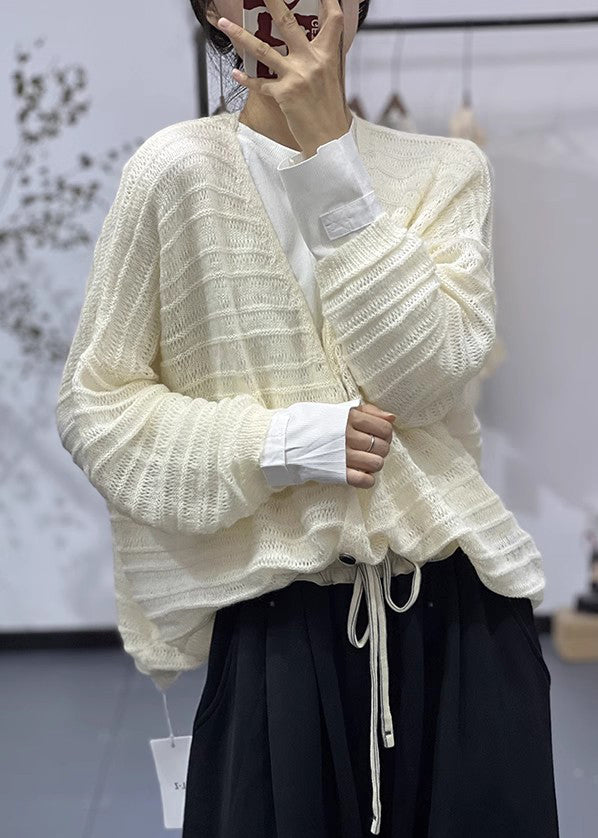 Light Apricot Button Cotton Knit Coats Long Sleeve