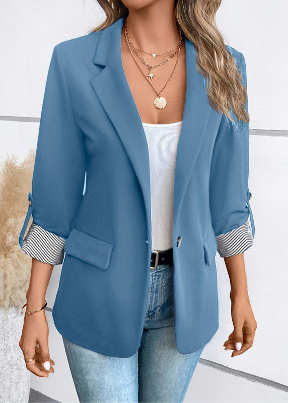 Blue Peter Pan Collar Pockets Suit Coats Fall