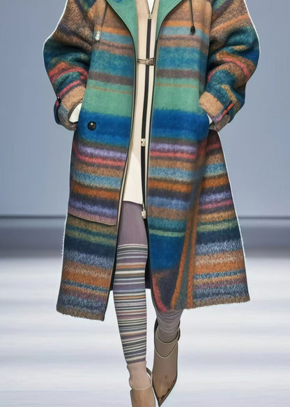 Colorblock Oversized Striped Woolen Coats Fall
