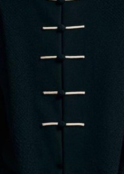 Loose Black Stand Collar Button Cotton Fall Coat