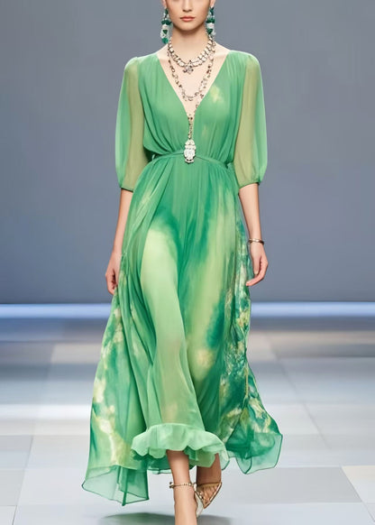 Lake Green Tie Dye Chiffon Long Dress Summer