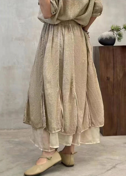 Apricot Side Open Cotton a Line Skirts Elastic Waist