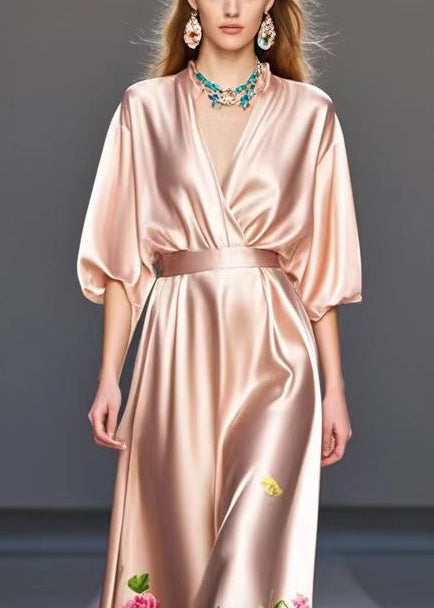 Diy Nude Cinched Print Silk Robe Dresses Summer