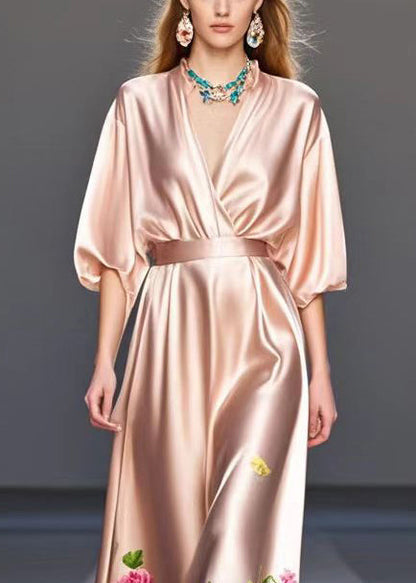 Diy Nude Cinched Print Silk Robe Dresses Summer