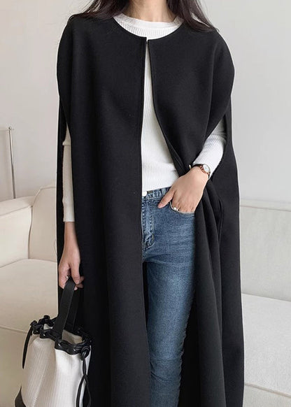 Black Oversized Pockets Woolen Coats Sleeveless