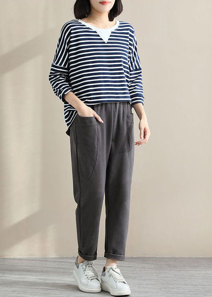 Grey High Waist Pockets Cotton Crop Pants Spring