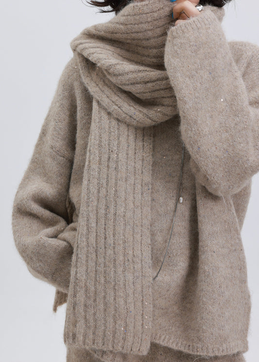 Khaki Sequins Warm Wool Knit Cozy Scarf