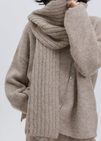 Khaki Sequins Warm Wool Knit Cozy Scarf