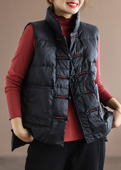 Diy Red Stand Collar Pockets Oriental Winter Puffer Vest