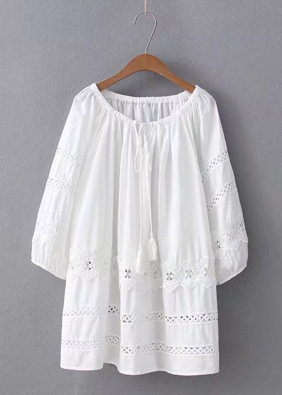 Red Lace Patchwork Hollow Out Shirt Long Sleeve