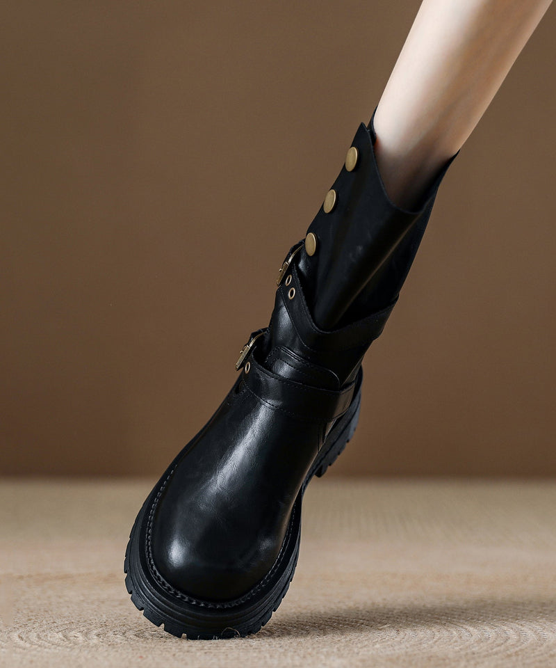 Black Platform Faux Leather Splicing Boots