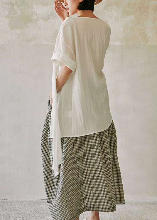 New White Asymmetrical Design Cotton Shirts Summer