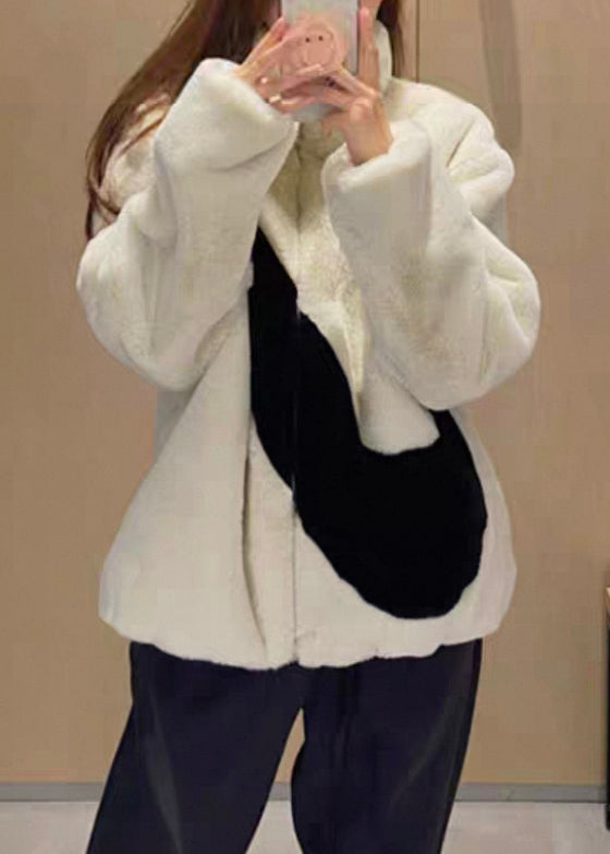 Apricot Stand Collar Zip Up Fuzzy Fur Fluffy Coat Spring