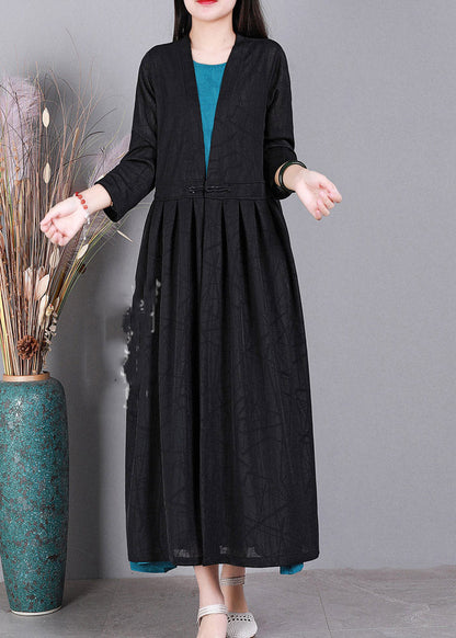 Black V Neck Cinched Linen Cardigans Long Sleeve