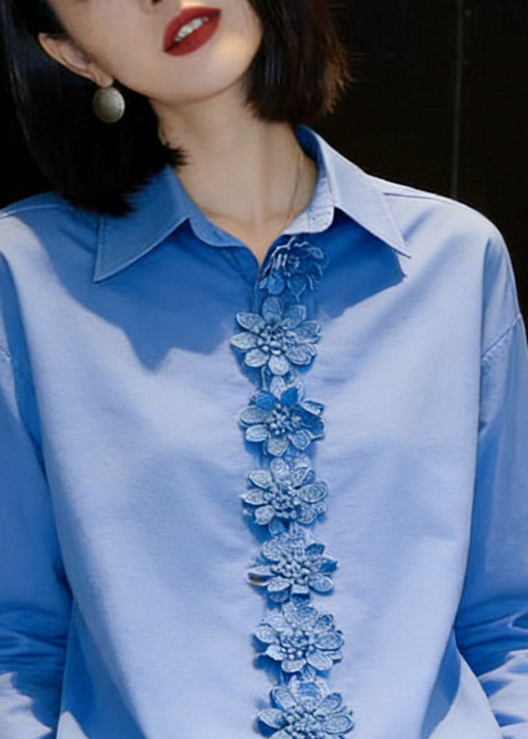 Stylish Blue Peter Pan Collar Shirts Spring