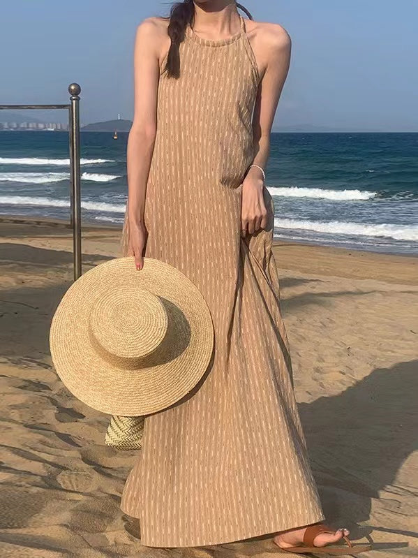 Loose Tie Open Back Striped Tank Dress