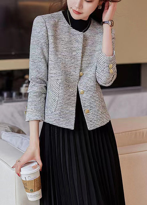 O-neck Striped Cotton Short Coat Spring