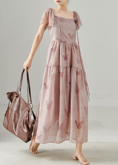 Style Pink Print Three-dimensional Cotton Holiday Dress Summer