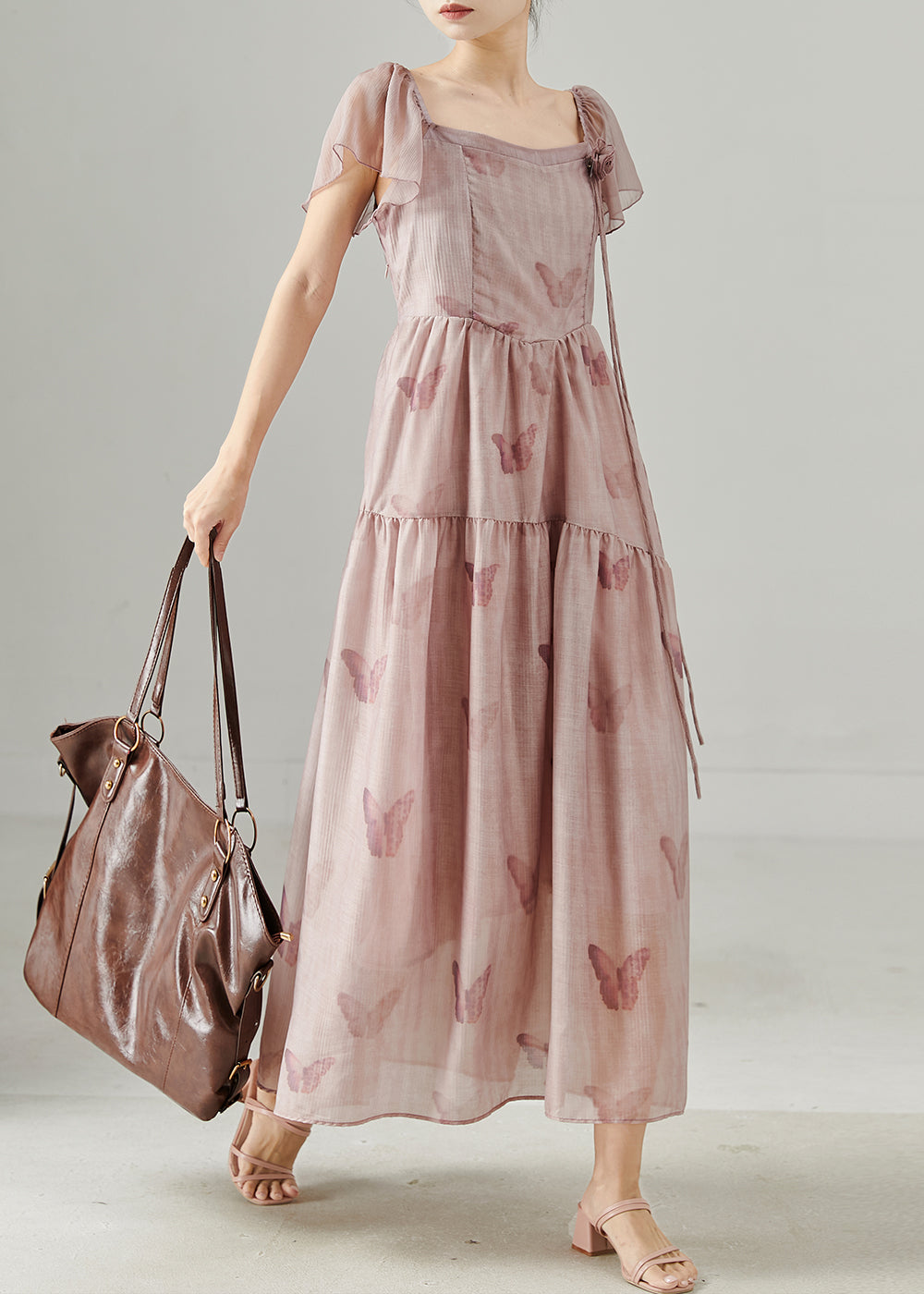 Style Pink Print Three-dimensional Cotton Holiday Dress Summer