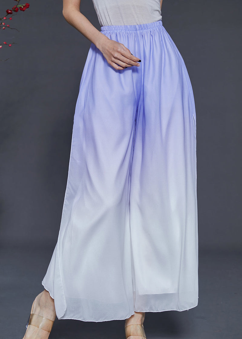 Blue Gradient Color Chiffon Wide Leg Pants Summer