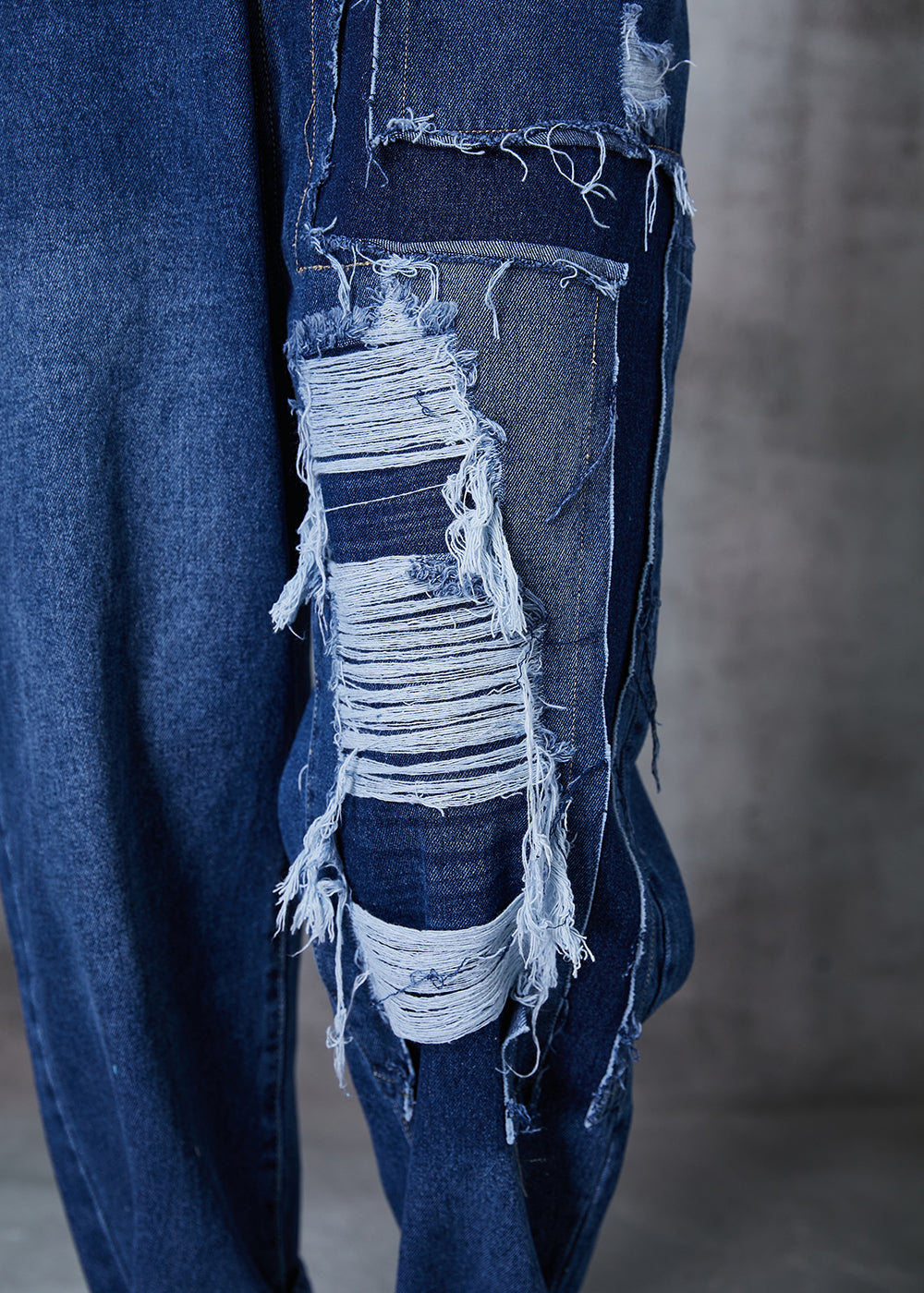 Diy Navy Oversized Patchwork Denim Ripped Jeans Pants Fall
