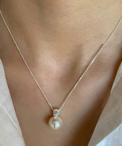 Original Design White Sterling Silver Zircon Pearl Sweater Pendant Necklace