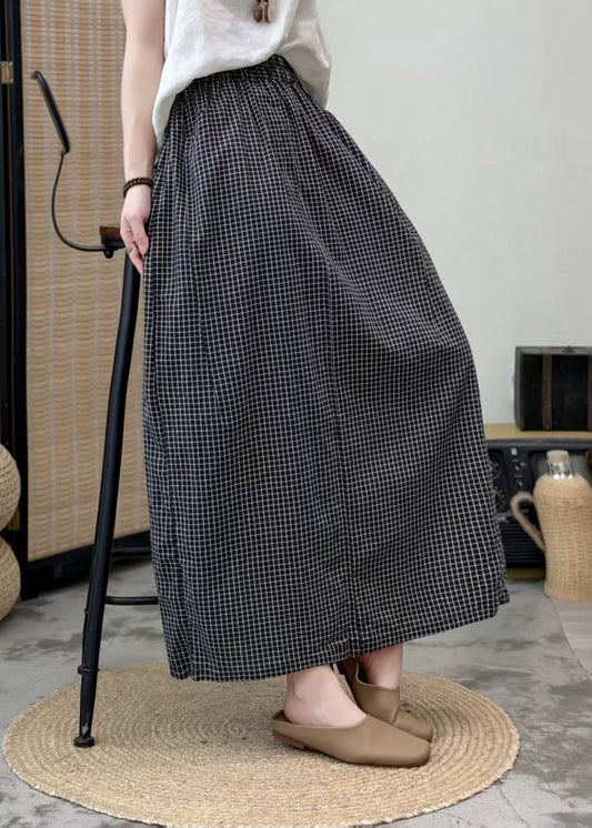Boutique Black Oversized Plaid Cotton Skirts Summer