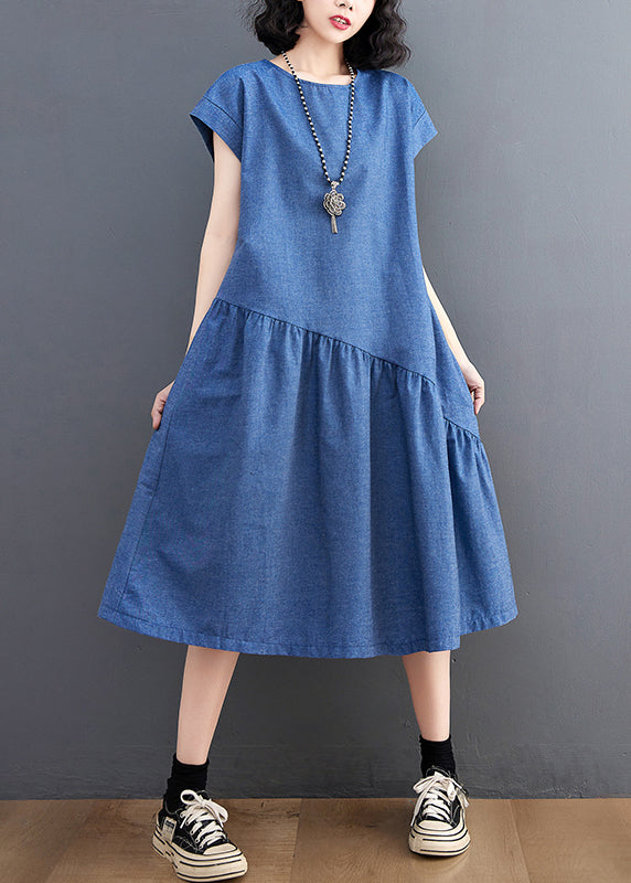 Diy Denim Navy Asymmetrical Patchwork Holiday Dress Summer