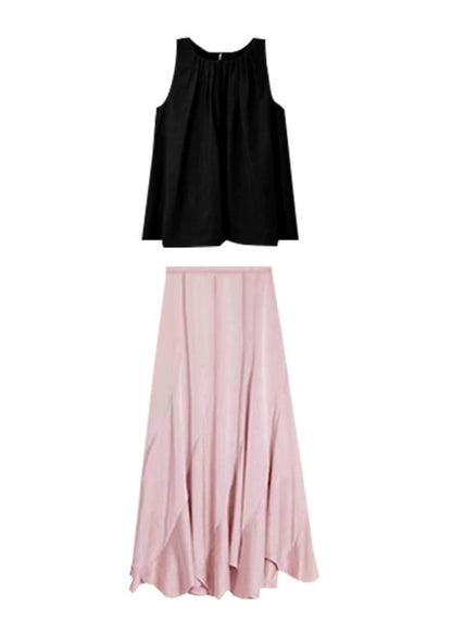 French Asymmetrical Top and Skirts Two Piece Sleeveless Set