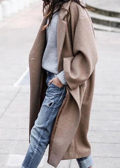 Grey Peter Pan Collar Pockets Woolen Trench Fall