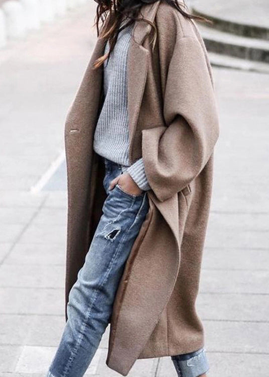 Grey Peter Pan Collar Pockets Woolen Trench Fall