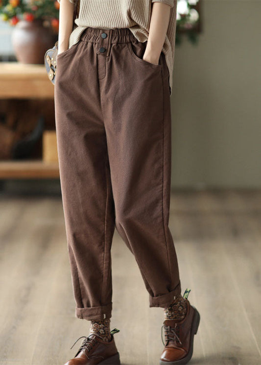 Chocolate Slim Cotton Harem Pants Elastic Waist Fall