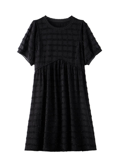 Black Tasseled Plaid Chiffon Dress Summer