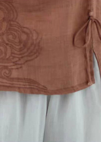 Classy Orange O-neck Embroidered Drawstring Low High Design Cotton Tops Short Sleeve