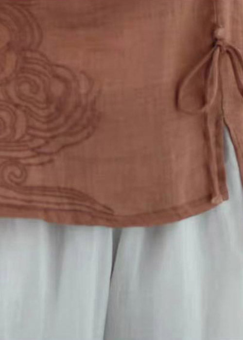 Classy Orange O-neck Embroidered Drawstring Low High Design Cotton Tops Short Sleeve
