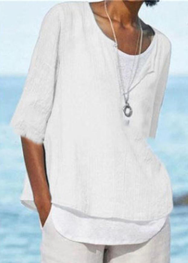 Cozy White V Neck Cotton T Shirts Half Sleeve