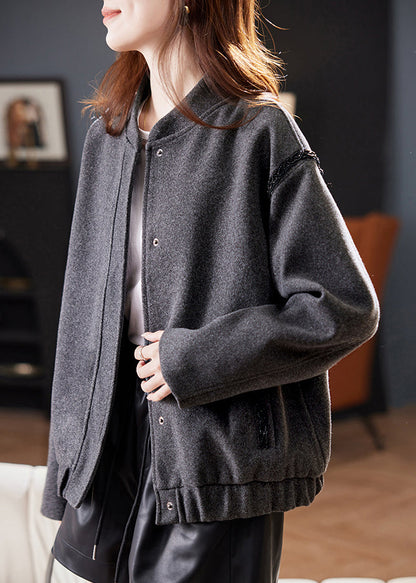 Fine Dark Grey Nail Bead Patchwork Coat Fall