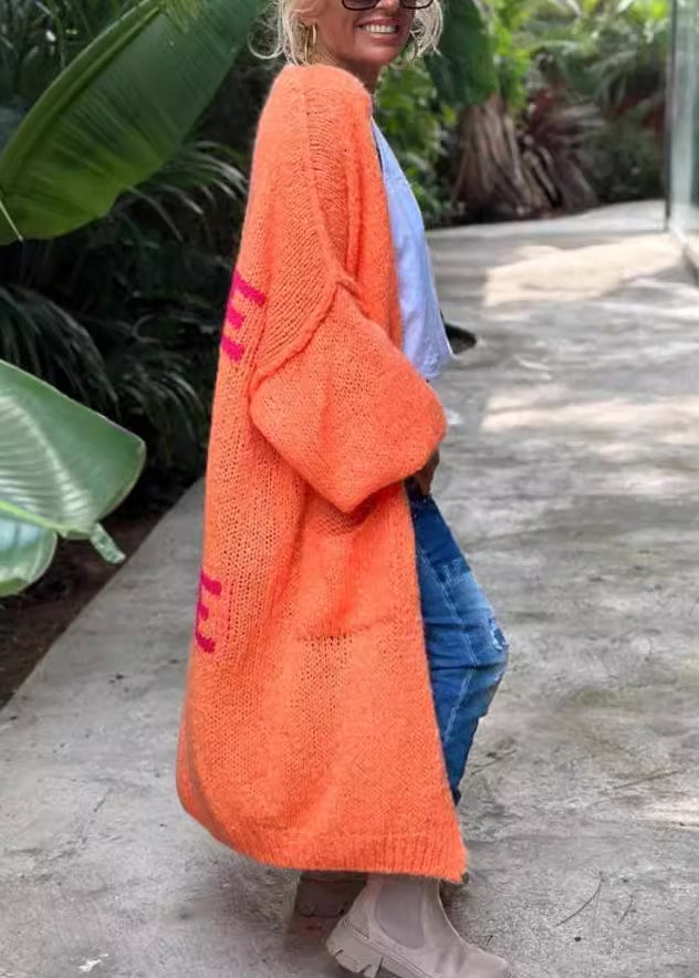 Boutique Orange Jacquard Oversized Knit Cardigan Fall