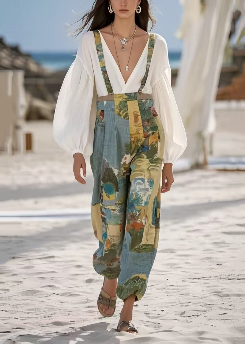 Sky Blue Print Oversized Cotton Jumpsuit Summer
