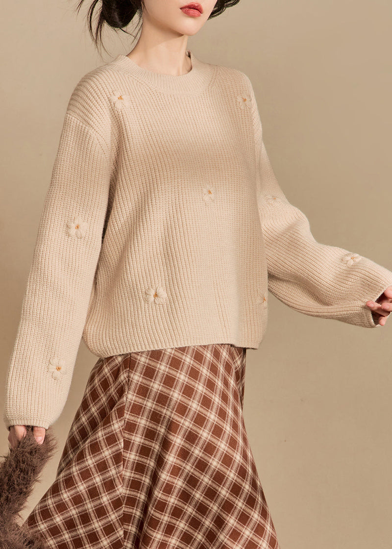 New Beige O Neck Cozy Knit Sweaters Winter