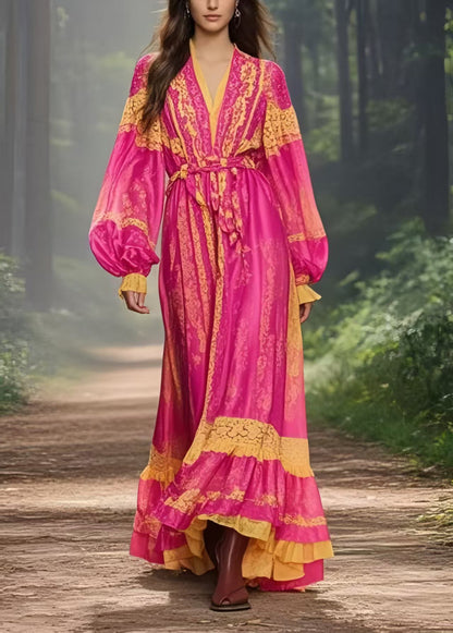 Rose Cinched Exra Large Hem Silk Vacation Dress Spring