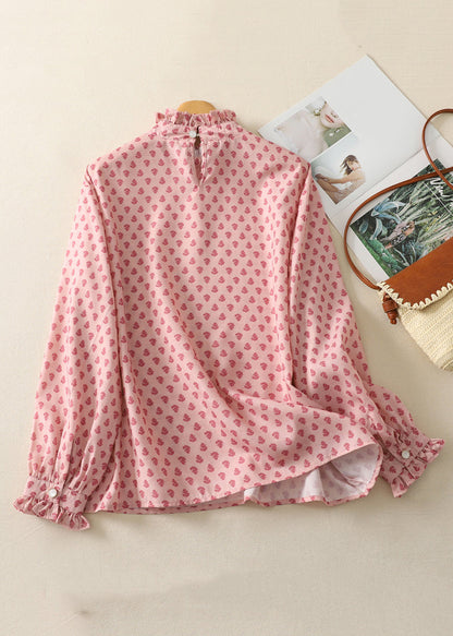 Pink Ruffled Print Cotton Shirts Spring