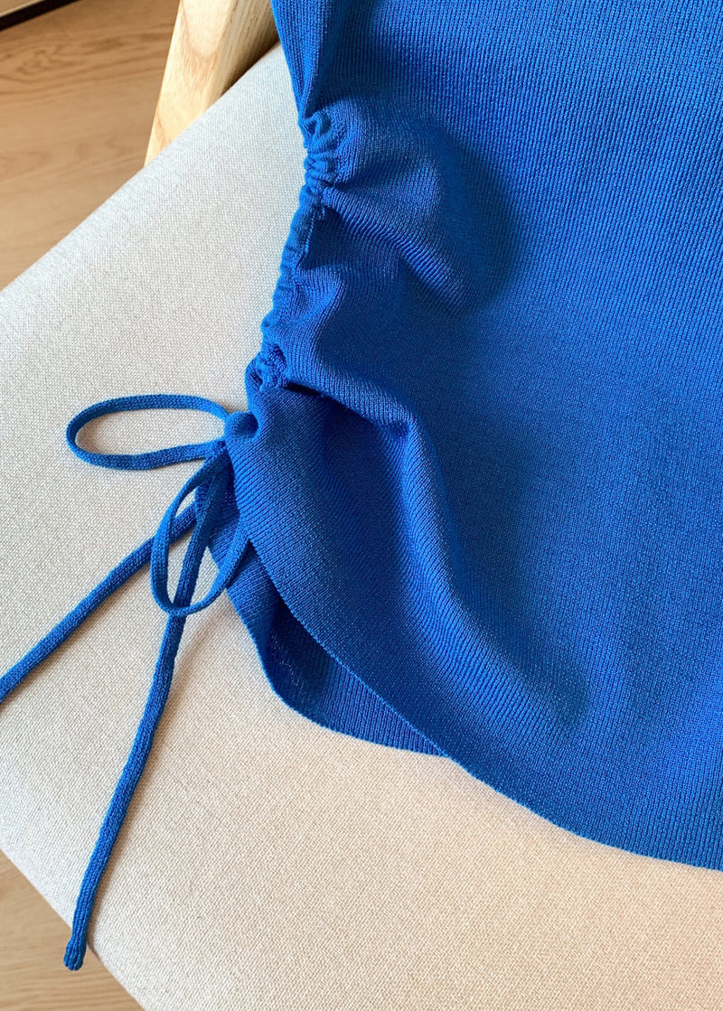 Slim Fit Blue Hollow Out Lace Up Knit T Shirts Summer