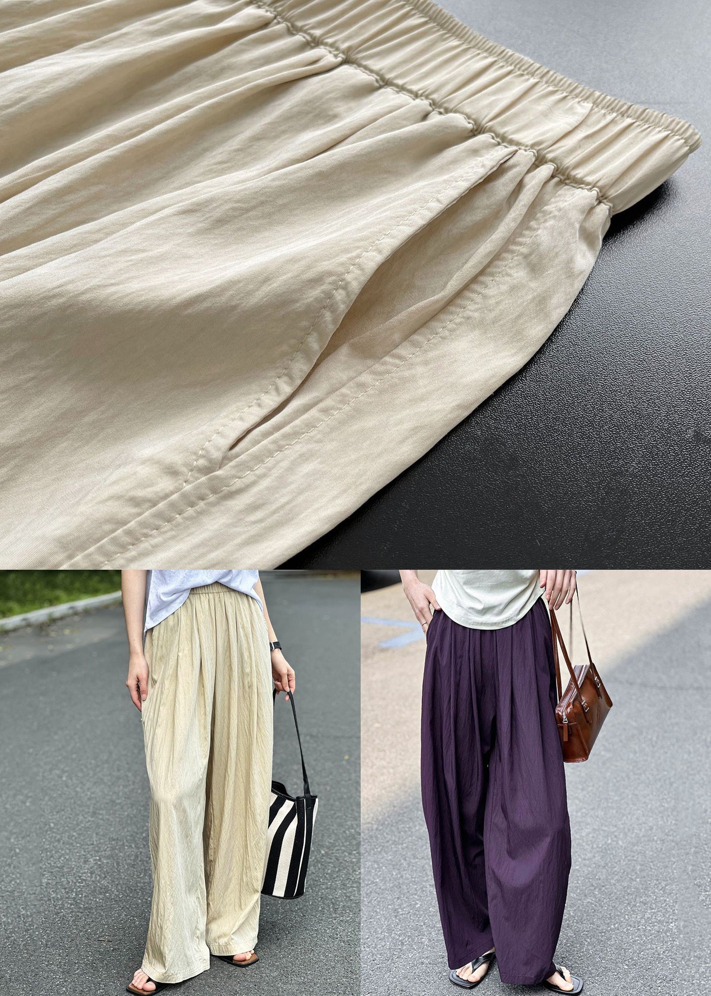 Apricot Thin Cotton Summer Pants Elastic Waist